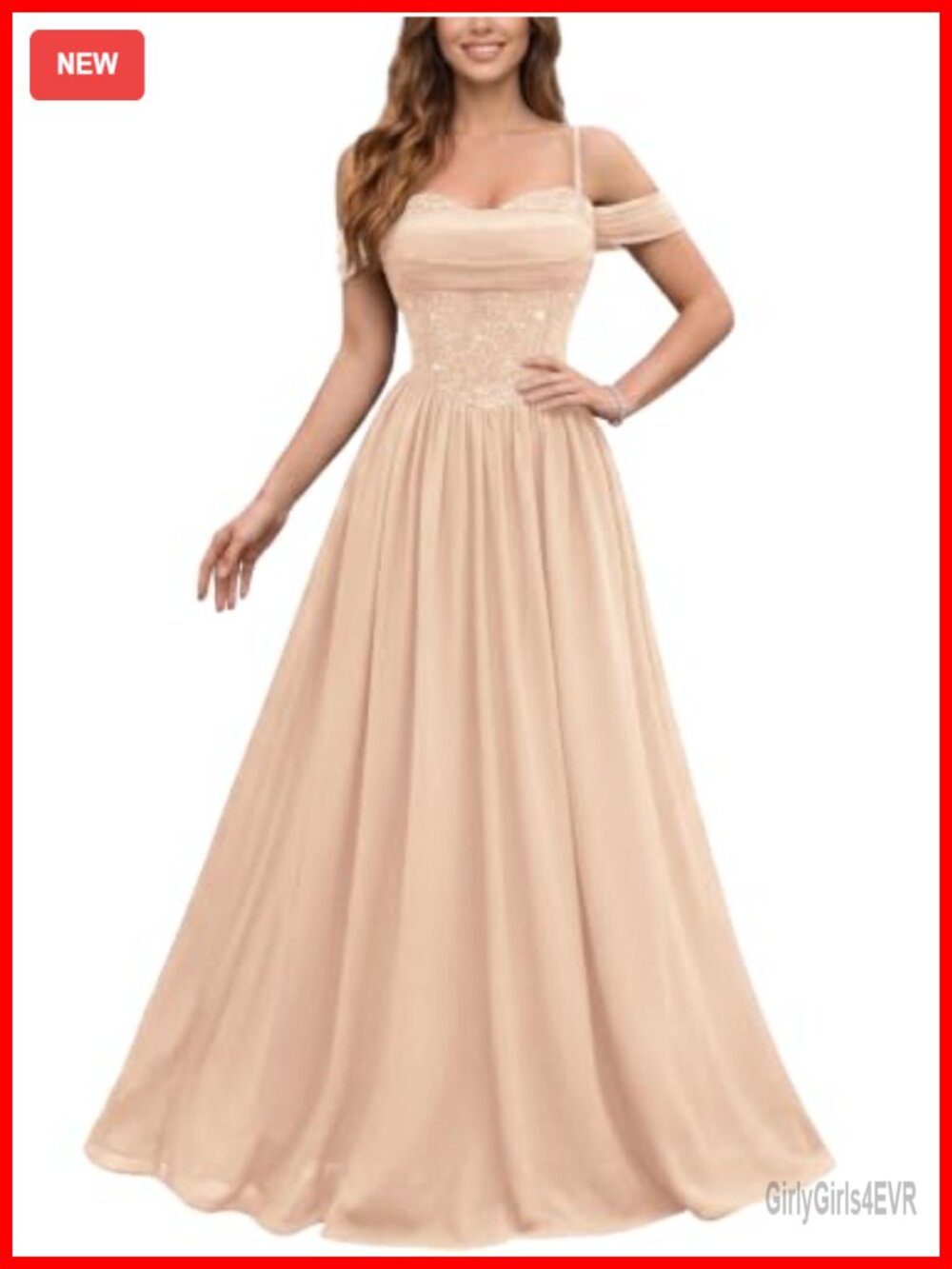 Off Shoulder Lace Sequin Chiffon Bridesmaid Maxi Dress A-Line Formal